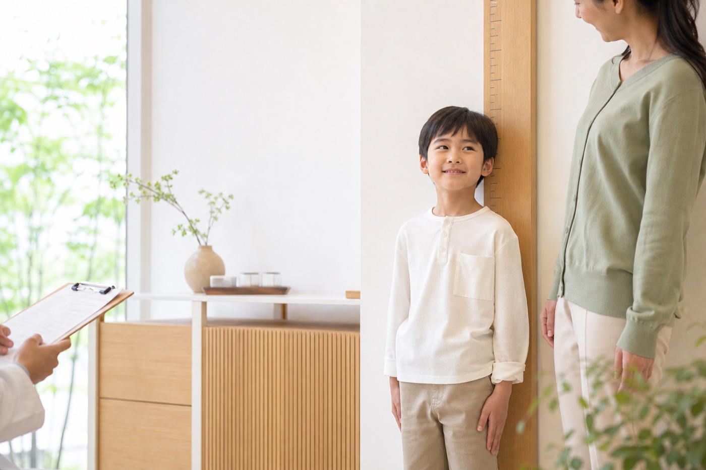 성장 진료를 상징하는 아이와 보호자